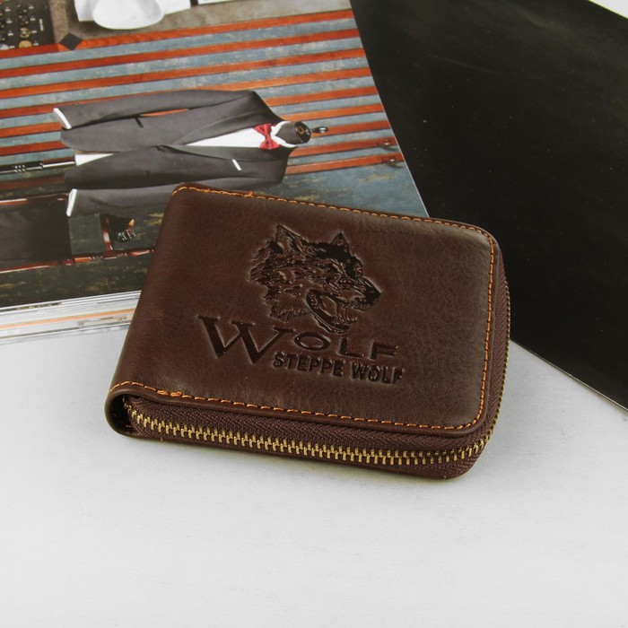 Портмоне мужское, 2 отдела, для карт, для монет, на молнии, цвет коричневый