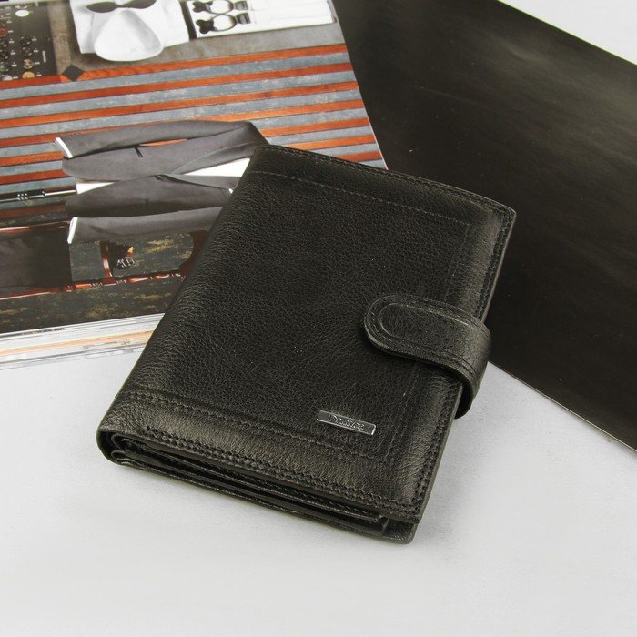 Портмоне мужское 3 в 1 (авто+паспорт), 2 отдела, для карт, для монет, наружный карман, цвет чёрный