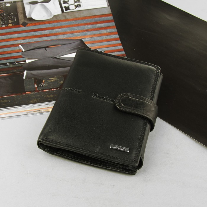 Портмоне мужское 2 в 1 (авто), 2 отдела, для карт, для монет, наружный карман, цвет чёрный