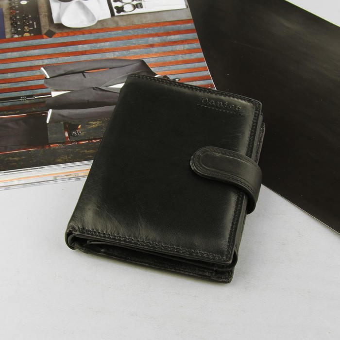 Портмоне мужское 2 в 1 (авто), 2 отдела, для карт, для монет, наружный карман, цвет чёрный