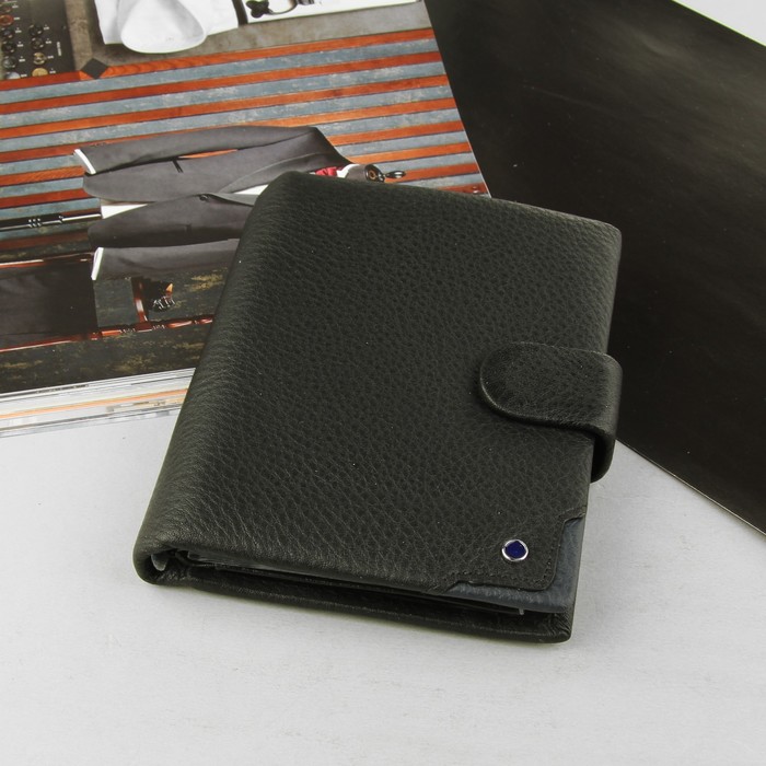 Портмоне мужское 2 в 1 (авто), 2 отдела, для карт, для монет, наружный карман, цвет чёрный