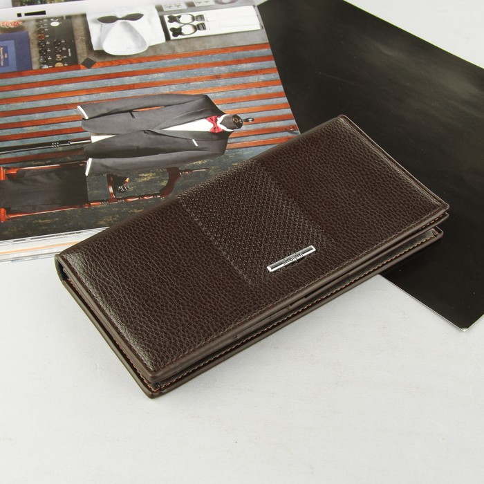 Портмоне мужское, 3 отдела, для карт, для монет, цвет коричневый
