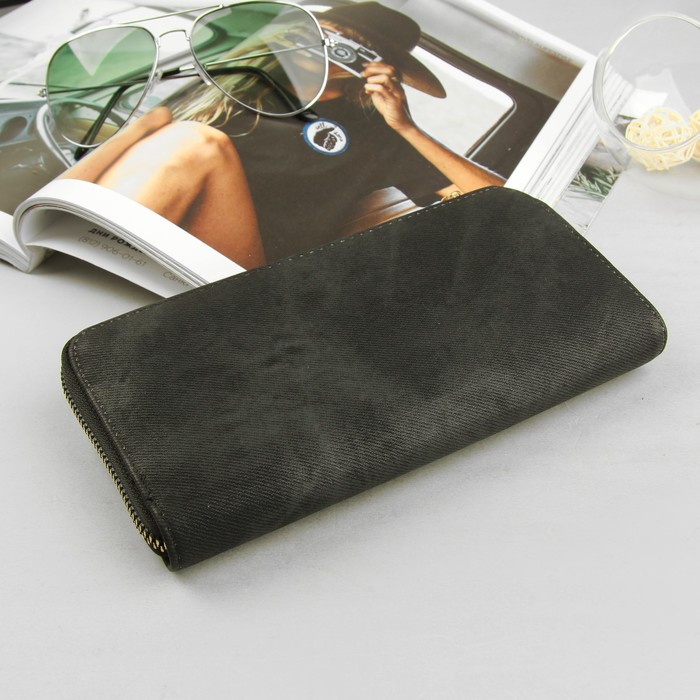 Кошелёк женский, 4 отдела, для карт, для монет на молнии, джинс чёрный