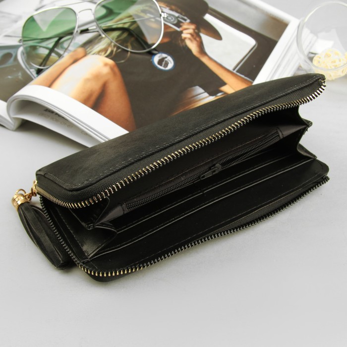 Кошелёк женский, 4 отдела, для карт, для монет на молнии, джинс чёрный