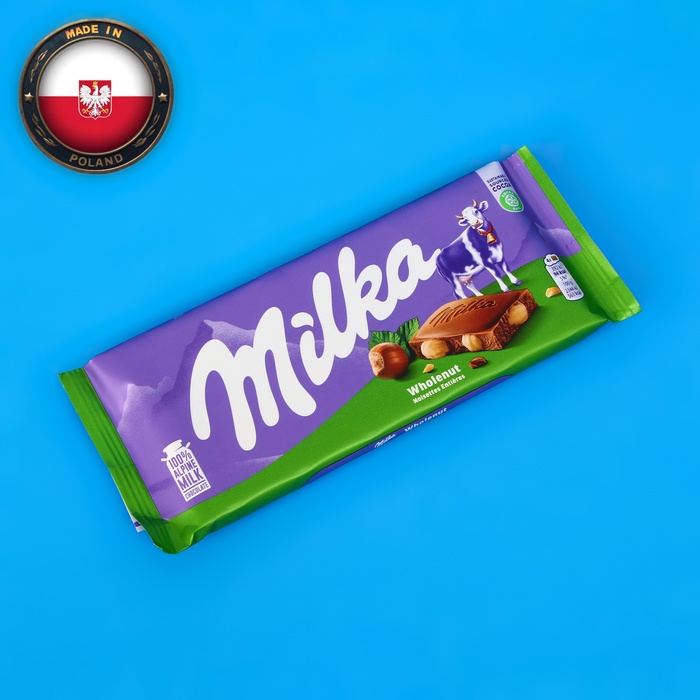 Шоколадная плитка Milka, с цельным фундуком, 100 г шоколадная плитка milka с цельным фундуком 100 г