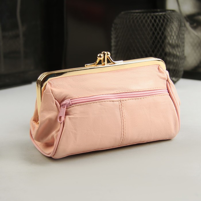 Косметичка-фермуар, 2 отдела на рамках, цвет розовый