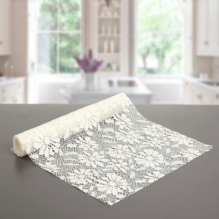 Коврик противоскользящий "Цветы" 30х90 см, цвет белый