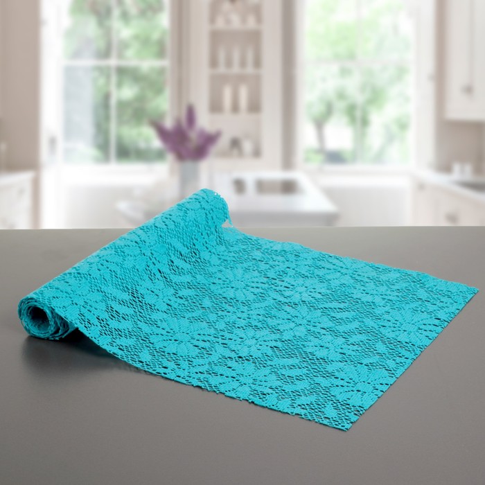 Коврик противоскользящий "Цветы" 30х90 см, цвет синий