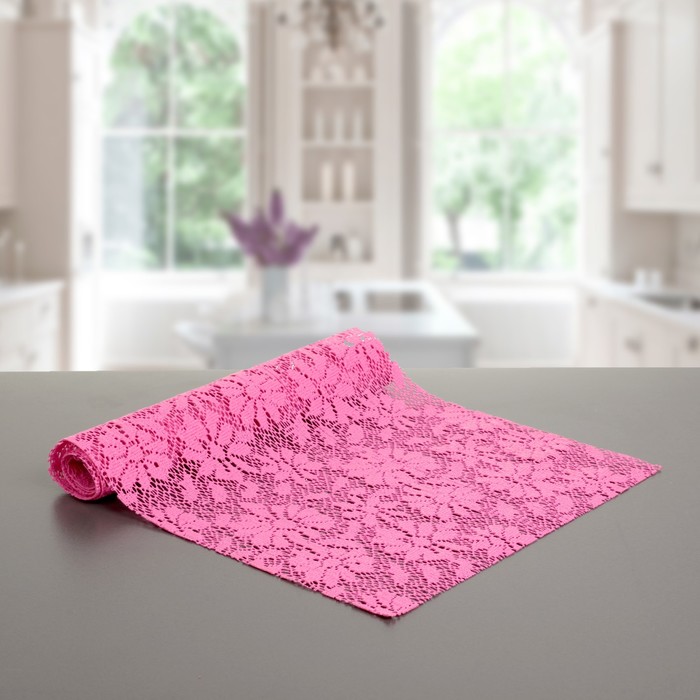 Коврик противоскользящий "Цветы" 30х90 см, цвет розовый