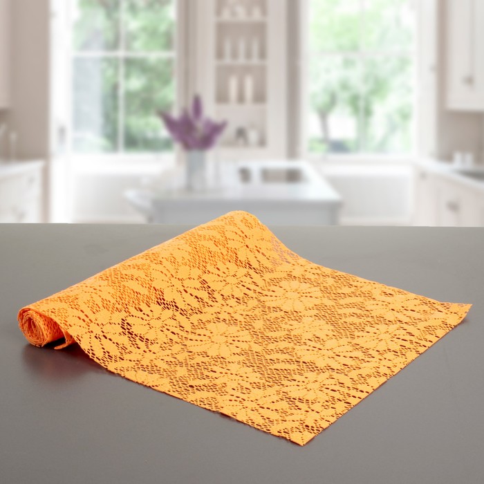 Коврик противоскользящий "Цветы" 30х90 см, цвет оранжевый
