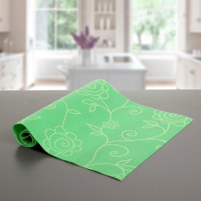 Коврик противоскользящий "Вьющиеся цветы" 30х90 см, цвет зелёный