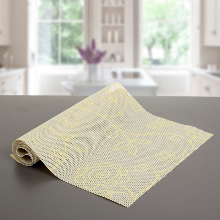 Коврик противоскользящий "Вьющиеся цветы" 30х90 см, цвет бежевый