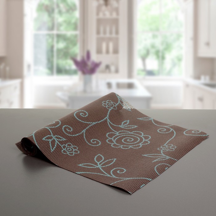 Коврик противоскользящий "Вьющиеся цветы" 30х90 см, цвет коричневый