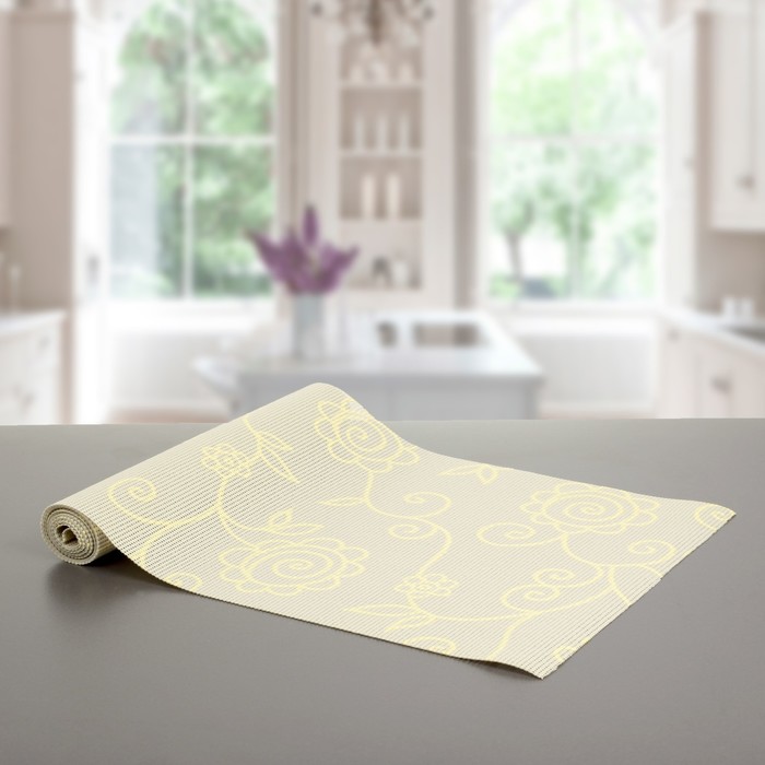 Коврик противоскользящий "Вьющиеся цветы" 30х150 см, цвет бежевый