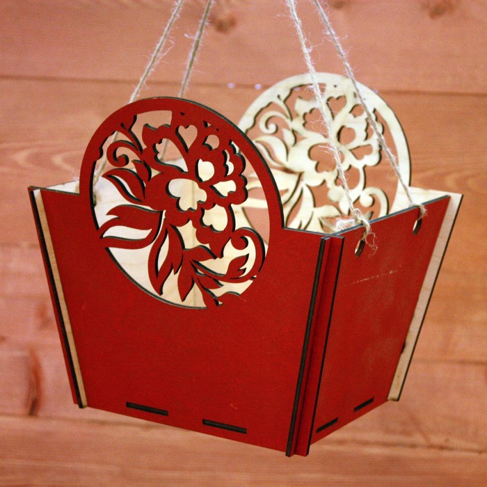 Ящик под цветы "Узорный", ручка-шнур, красный, 19,5х19,7х18,8см