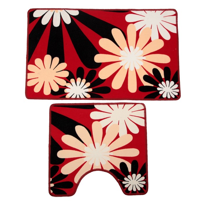 Набор ковриков для ванной и туалета 2 шт "Цветы"