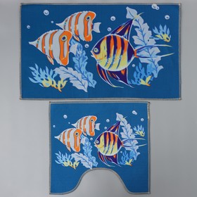 Набор ковриков для ванны и туалета Доляна «Подводный мир», 2 шт: 45×48, 58×78 см