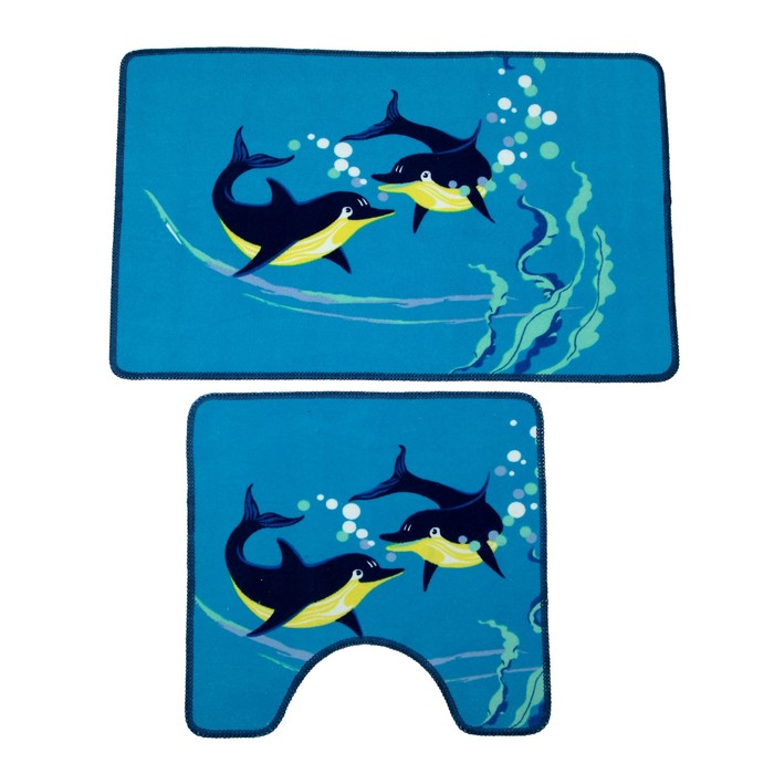 Набор ковриков для ванной и туалета 2 шт "Дельфины"