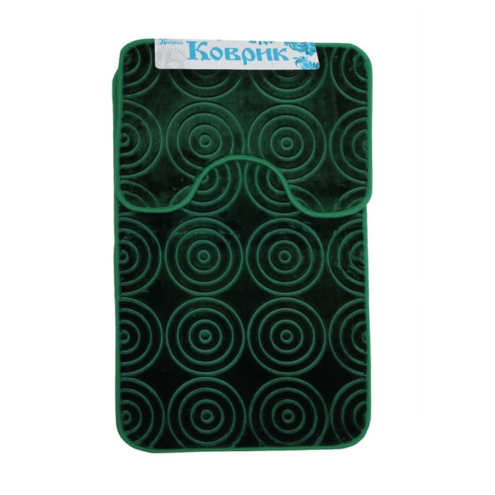 Набор ковриков для ванной и туалета 2 шт "Завитки", цвет тёмно-зелёный