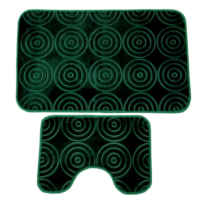 Набор ковриков для ванной и туалета 2 шт "Завитки", цвет тёмно-зелёный