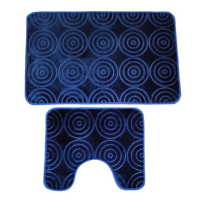 Набор ковриков для ванной и туалета 2 шт "Завитки", цвет синий