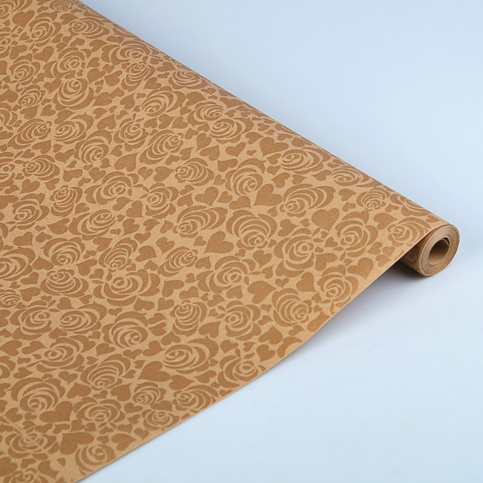 Бумага упаковочная крафт "Роуз", золотая, 0,7 х 7 м