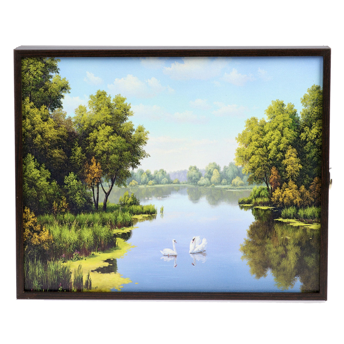 Ключница  "Пейзаж с лебедями" 20х25х5 см