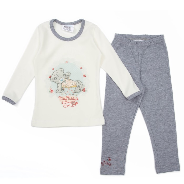 Пижама для девочки "Мишки -Тедди", рост 104-110 см, цвет белый/серый Т125
