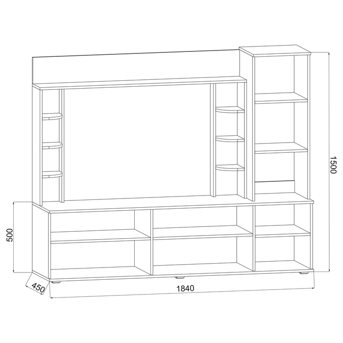 Гостиная Бридж, 1840 × 450 × 1500, Ясень шимо темный/Ясень шимо светлый