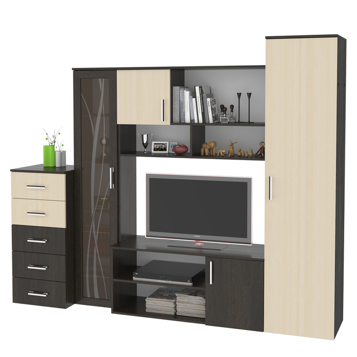 Гостиная Виржиния, 1900 × 430 × 2000, Венге/Дуб молочный