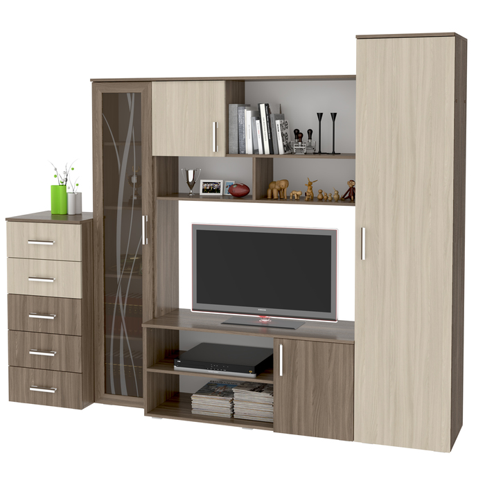 Гостиная Виржиния, 1900 × 430 × 2000, Ясень шимо темный/Ясень шимо светлый