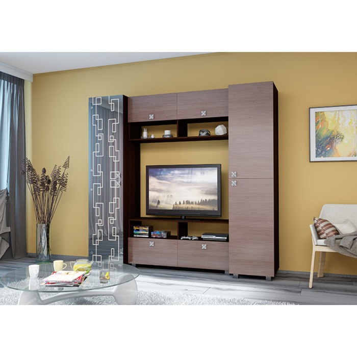 Гостиная Мануэла, 2100 × 430 × 1920, Венге/Ясень шимо темный