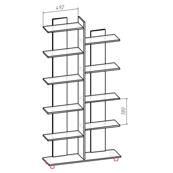 Стеллаж 1000 × 312 × 2000, Дуб венге/Дуб молочный