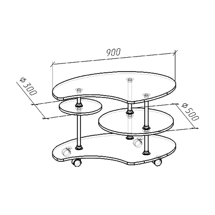 Стол журнальный Капля-4, 900 × 600 × 550, Ясень шимо темный/Ясень шимо светлый