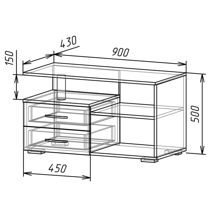 Тумба под ТВ 900 × 430 × 500 Ясень шимо темный/Ясень шимо светлый