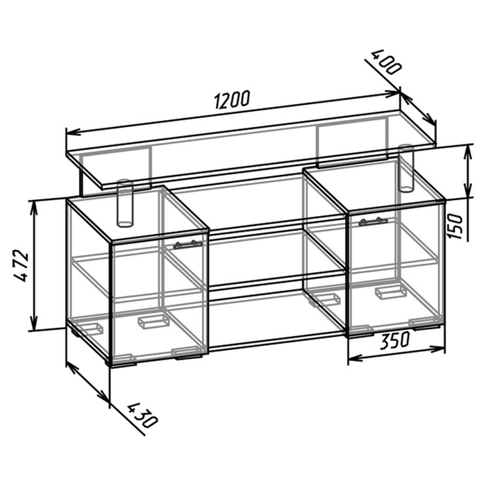 Тумба под ТВ 1200 × 450 × 640, Ясень шимо темный/Ясень шимо светлый