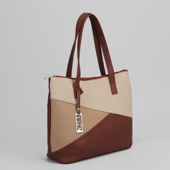 Сумка женская, отдел на молнии, наружный карман, цвет бежевый/бордовый