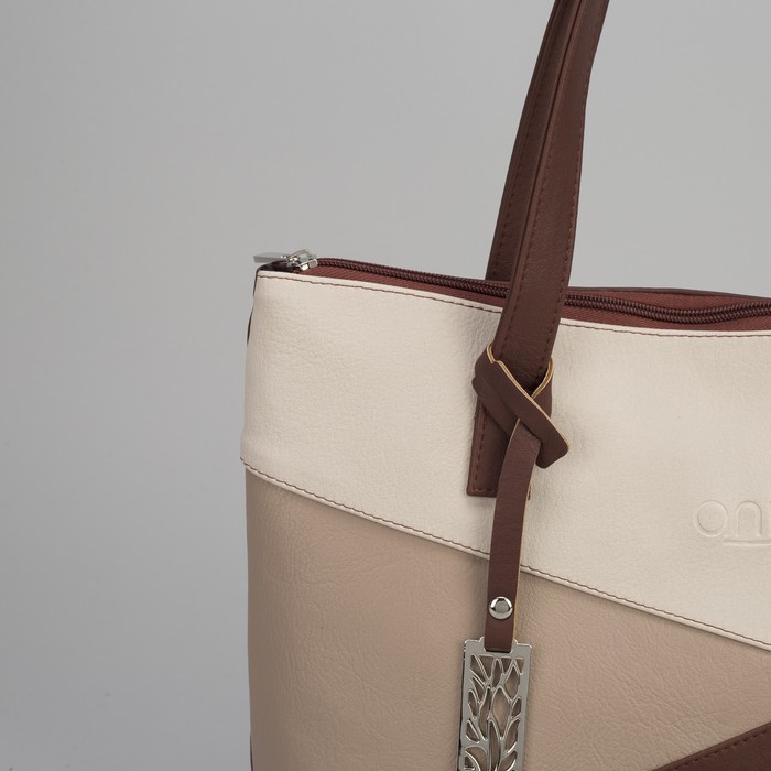 Сумка женская, отдел на молнии, наружный карман, цвет бежевый/бордовый