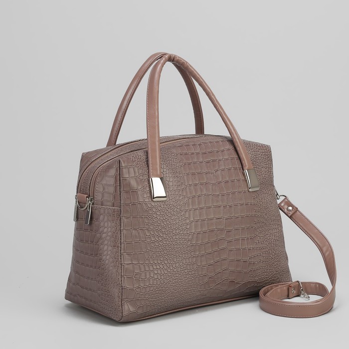 Сумка женская, 2 отдела на молниях, длинный ремень, цвет серо-бежевый