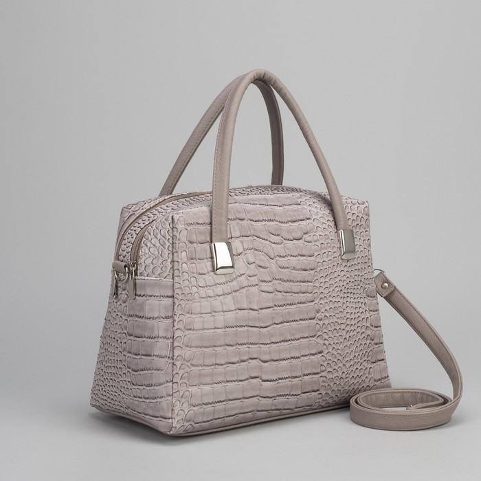 Сумка женская, 2 отдела на молниях, длинный ремень, цвет серый