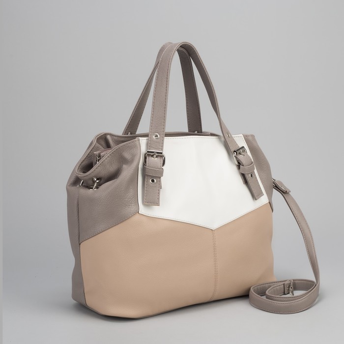 Сумка женская, отдел на молнии, наружный карман, длинный ремень, цвет белый/персиковый