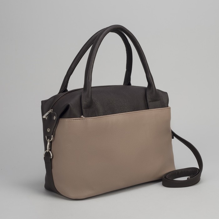 Сумка женская, отдел на молнии, 2 наружных кармана, длинный ремень, цвет бежевый/коричневый