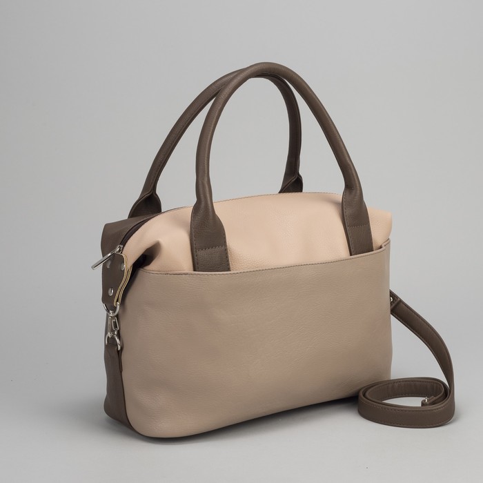 Сумка женская, отдел на молнии, 2 наружных кармана, длинный ремень, цвет бежевый/персик