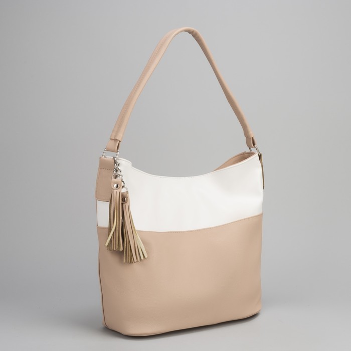 Сумка женская, отдел на молнии, наружный карман, цвет персиковый/белый