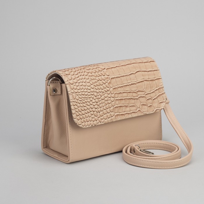 Сумка женская, отдел на клапане, длинный ремень, цвет персиковый