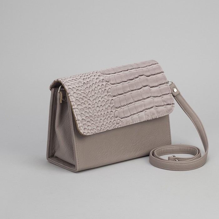 Сумка женская, отдел на клапане, длинный ремень, цвет серо-бежевый