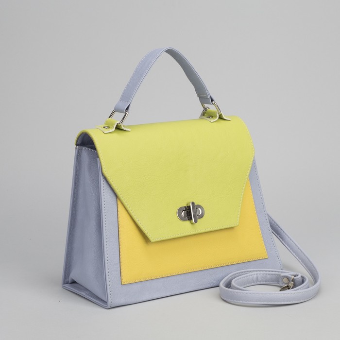 Сумка женская, отдел на клапане, длинный ремень, цвет оливковый/сиреневый