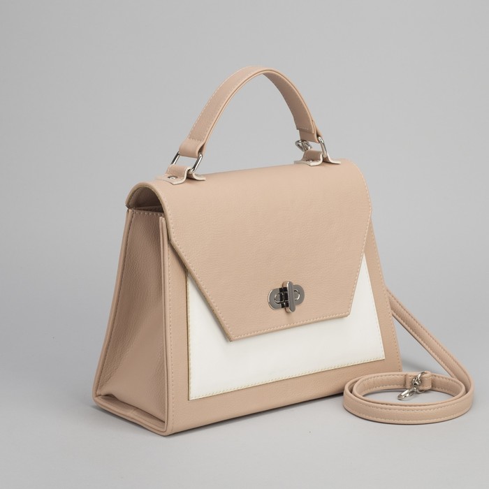 Сумка женская, отдел на клапане, длинный ремень, цвет бежевый/белый
