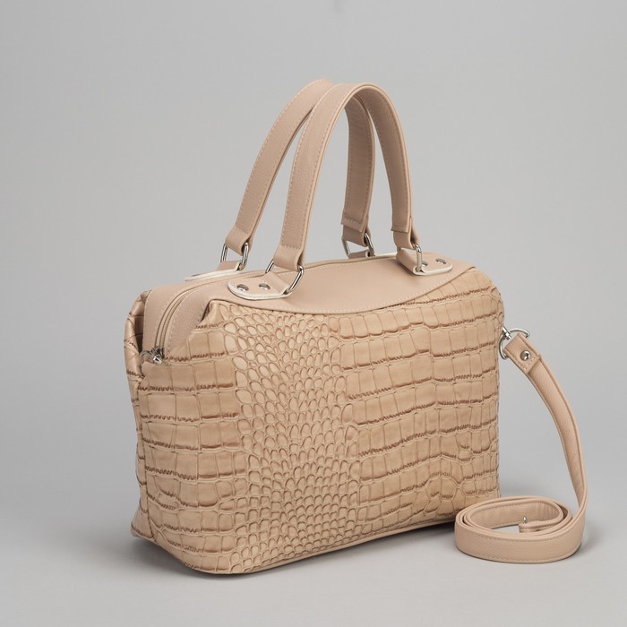 Сумка женская, отдел на молнии, наружный карман, длинный ремень, цвет бежевый