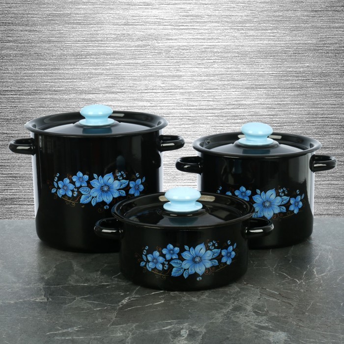 Набор кастрюль "Небесный цветок", 3 шт: 2 л, 3,5 л, 5,5 л, цвет белый